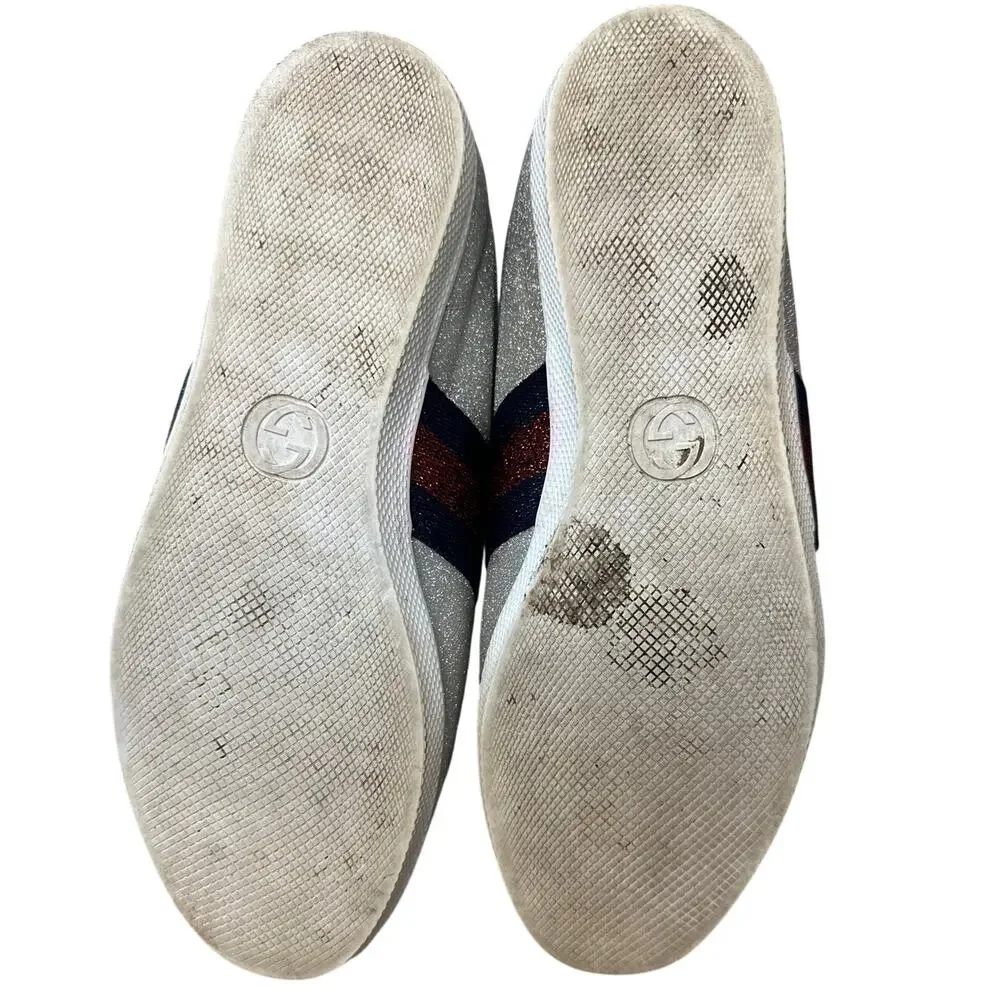 Gucci Bambi Silver Glitter Web Sneaker‎ 39 Spiked